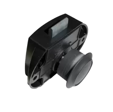 Fermeture à bouton-poussoir noir avec rosace pour tiroirs et armoires dans les caravanes, camping-cars et camping-cars.