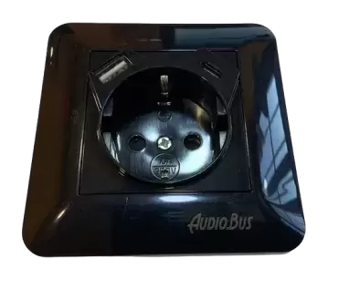 Prise Shuko avec 1 connecteur USB-A Quick Charge plus 1 connecteur USB-C, idéale pour les caravanes, camping-cars et camping-cars.