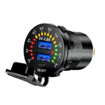 Double prise USB avec contrôleur de batterie pour camping-car, caravane et camping-car.