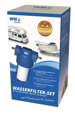 Préfiltre d'entrée d'eau anti-sédiments WM Aquatec pour caravanes, camping-cars et camping-cars.