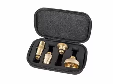 Mallette d'embouts adaptateurs pour recharger les bouteilles de GPL pour camping-cars, caravanes et camping-cars.