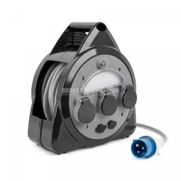 Rallonge Brunner de 15 mètres avec 3 connexions Schuko, 2 ports USB et éclairage intégré pour camping-car, caravane et camping-car.
