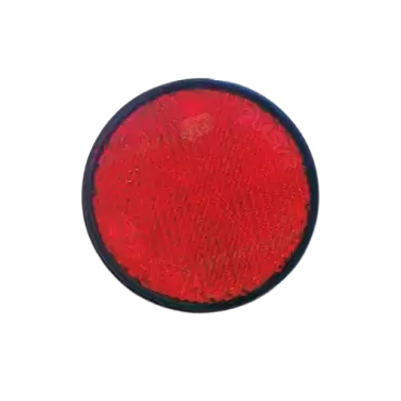 Catadioptrique adhésif rond 60 mm avec contour noir rouge pour signalisation.