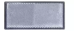 Catadioptrique adhésif rectangulaire avec contour noir, 105x48 mm, couleur blanche pour signalisation.
