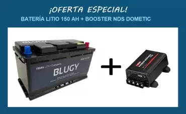 Pack Batterie Lithium Compact Blugy 150AH + Booster NDS DOMETIC Powerservice PSB 12V 40A / 60A / 80A pour camping-car et caravane.