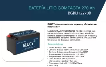 Batterie lithium compacte Blugy 270AH avec 3456Wh pour caravanes, camping-cars et camping-cars.