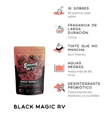 Black Magic RV, traitement écologique des eaux noires en sachets, 16 unités de 30 grammes, pour caravanes, camping-cars et fourgons aménagés.