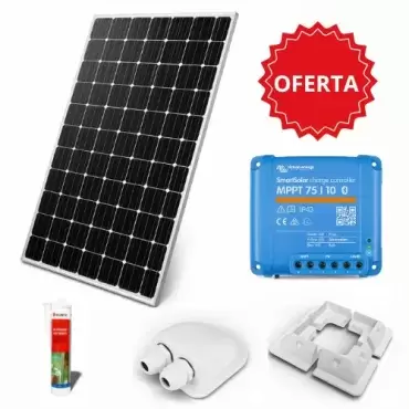 Kit solar COMPLETO, placa monocristalina Blugy 120W + regulador solar con Bluetooth Victron SmartSolar MPPT 75/10 para caravanas autocaravanas y camper.