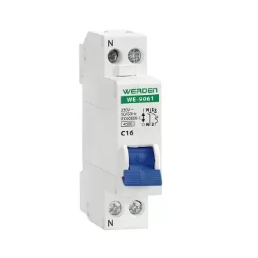 Commutateur magnétothermique Werden 1P+N 16 AH, pour les installations dans les caravanes, camping-cars et camping-cars.
