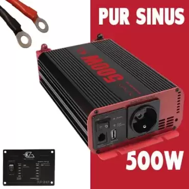 Convertisseur de courant onde pure EZA POWER 500W avec télécommande pour camping-cars, camping-cars et 4x4 terrestres.