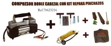 Compresseur double tête avec kit de réparation de crevaison