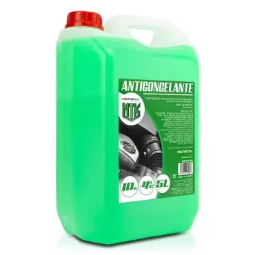 Antigel de liquide de refroidissement vert 10% -4ºC en bouteilles de 5 litres.