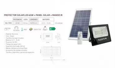 Kit panneau solaire 65W avec projecteur lumière led plus télécommande, camping caravaning.