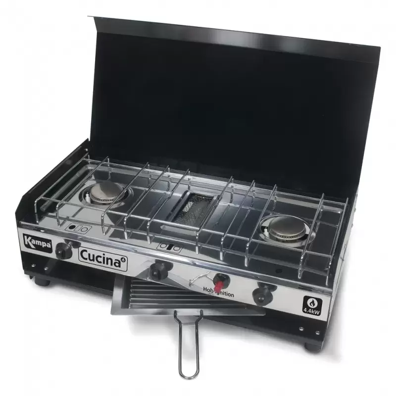 Rechaud a gaz KAMPA DOMETIC Mod.Alfresco 2 bruleurs PLUS grille pain Plus grill de camping caravaning. Ref.GA1200 Mi Tortuga