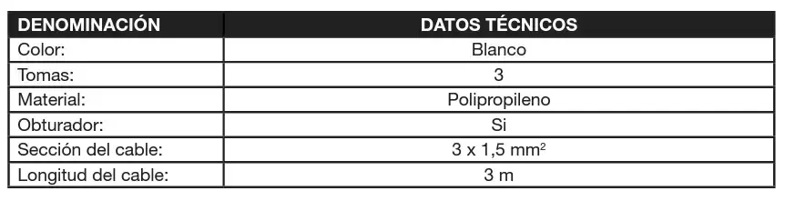 Alargadera base múltiple con 4 tomas e interruptor 230v/16a cable 3 metros para usos múltiples. Ref. LU-3012