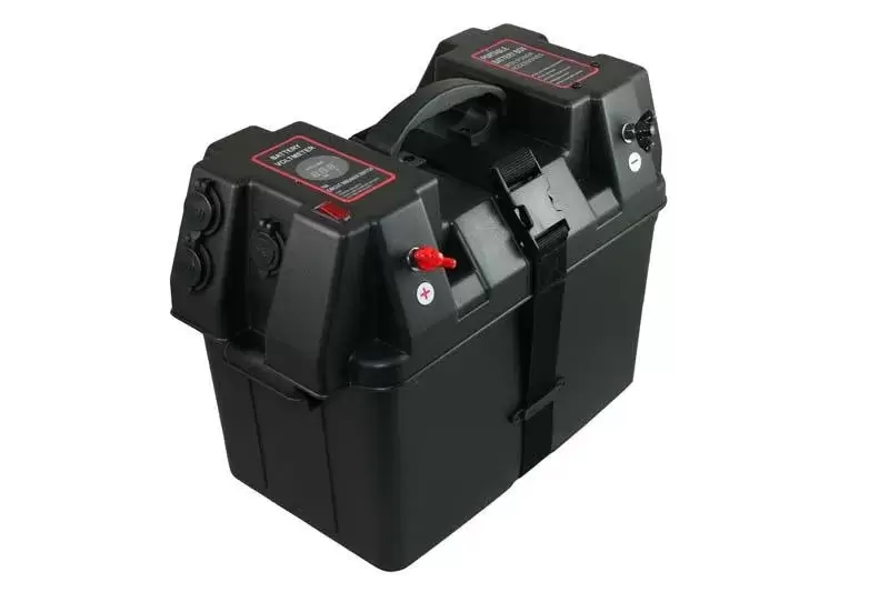 Caja de batería equipada y premontada con accesorios externos para camper, 4x4 overland y camping caravaning.