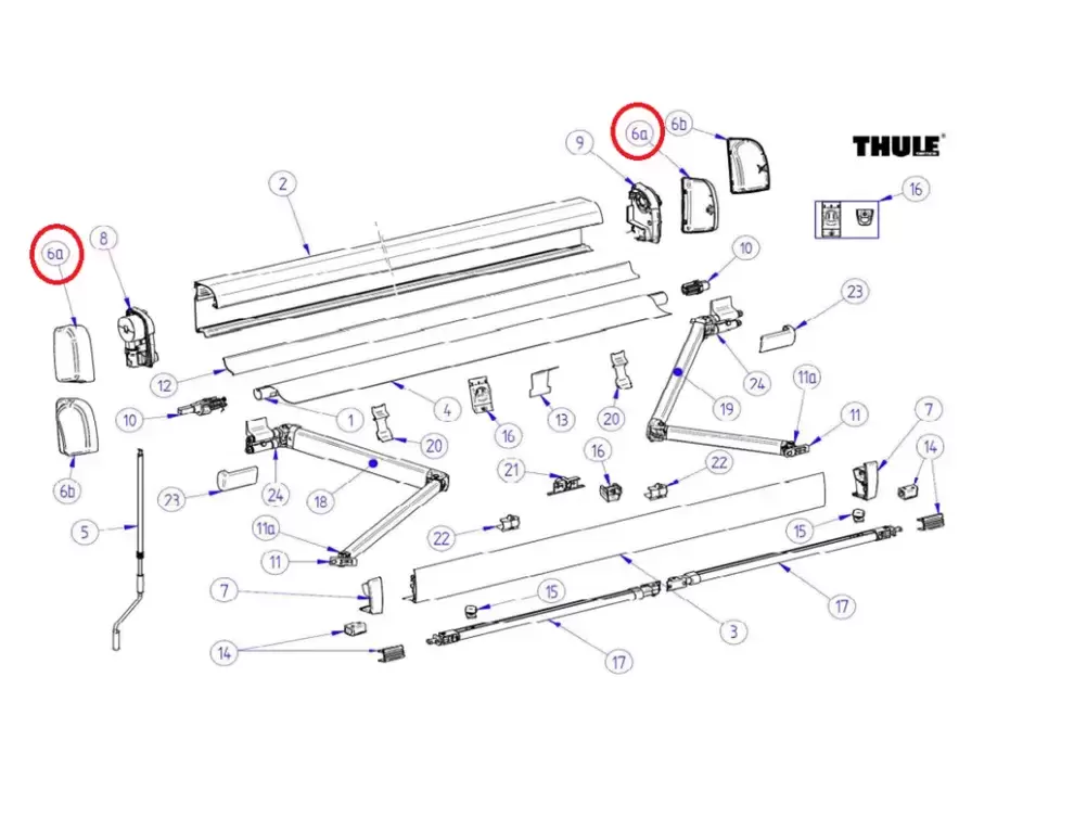Recambio tapas laterales toldo Thule 4200 color blanco para autocaravanas.