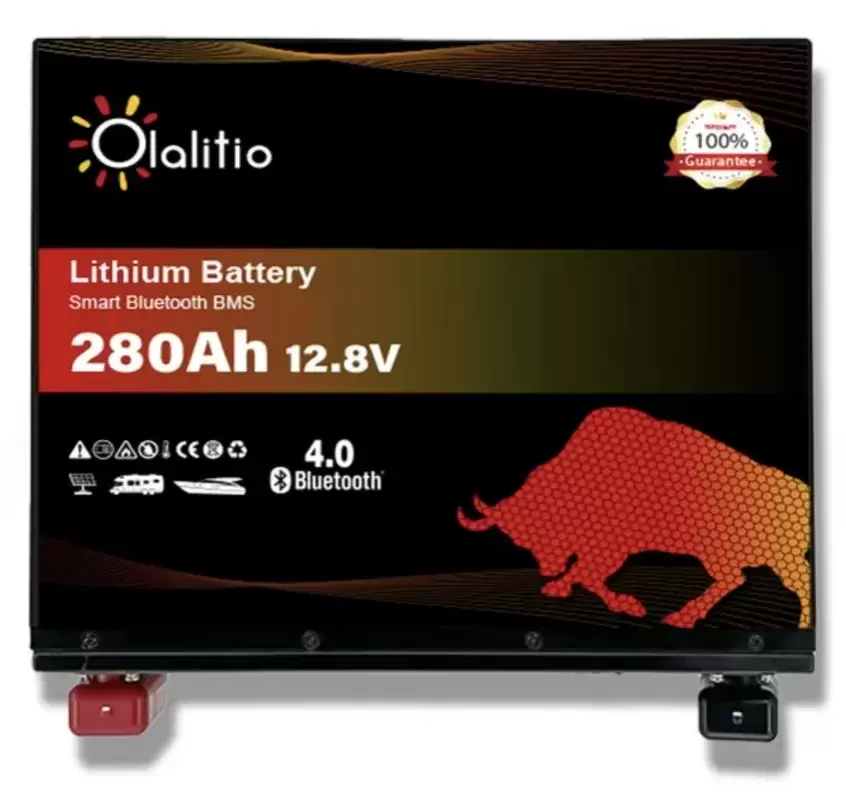 Batería de Litio bajo asiento 280Ah 12.8V LiFePO4 Smart BMS con Bluetooth para Autocaravana y camper.
