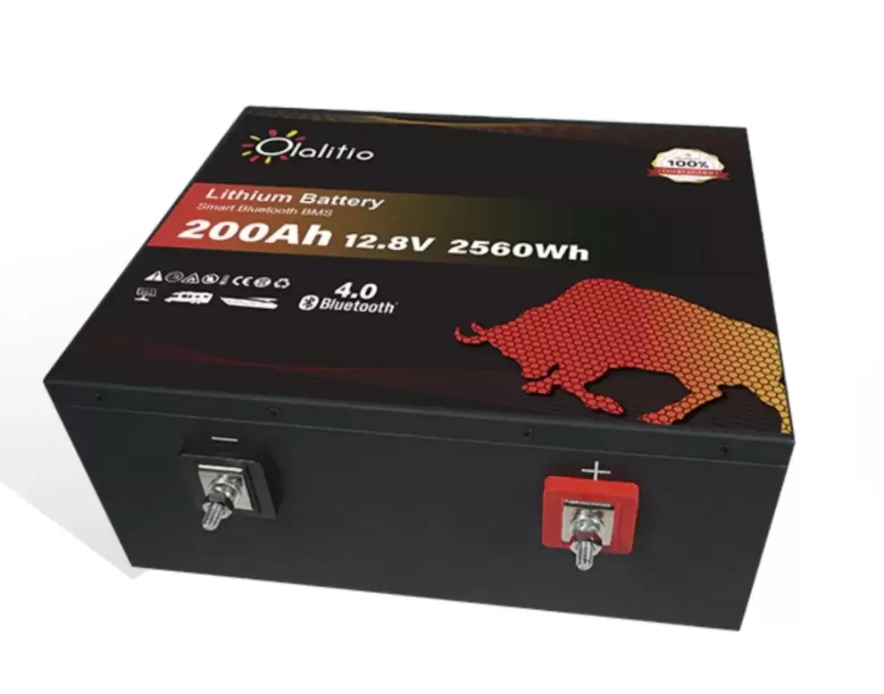 Batería de Litio bajo asiento 200Ah 12.8V LiFePO4 Smart BMS con Bluetooth para Autocaravana y camper. Dimensiones (L x W x H) mm: 357 * 338 * 152mm