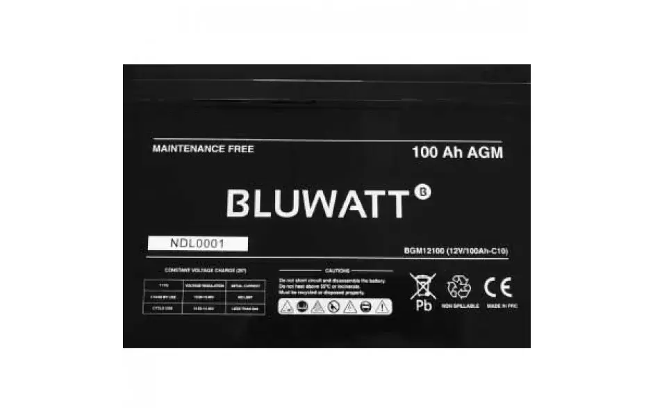 Bateria BLUWATT  AGM 12V 100AH para autocaravanas y camper.
