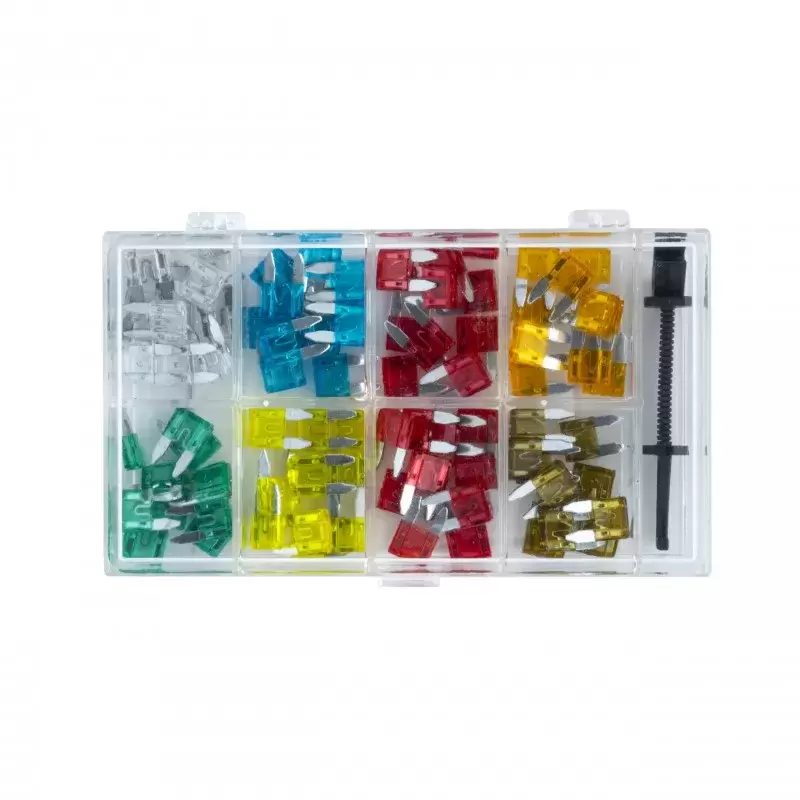 Caja surtida de 80 fusibles MINI para vehículos, autocaravanas, camper y 4x4 overland.