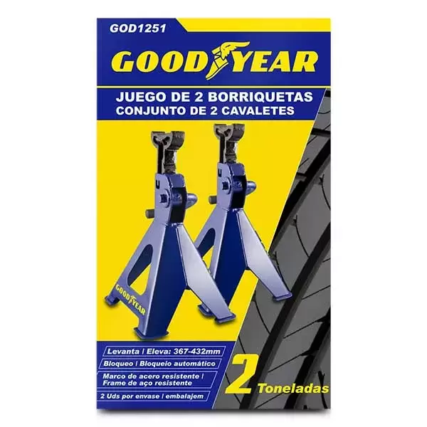 GoodYear juego de 2 borriquetas de acero 2 toneladas para caravanas, autocaravanas, camper y 4x4 overland.