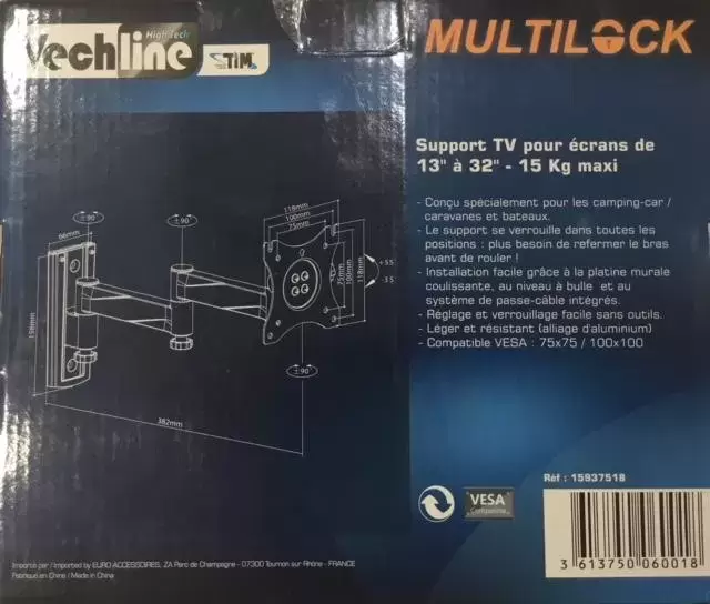 Soporte Vechline Tv 3 posibilidades caravana autocaravana
