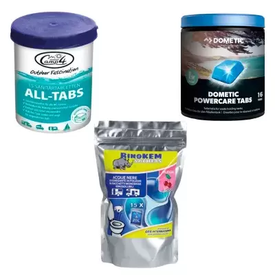 produits pour la salle de bain des toilettes dans les sacs de camping-car